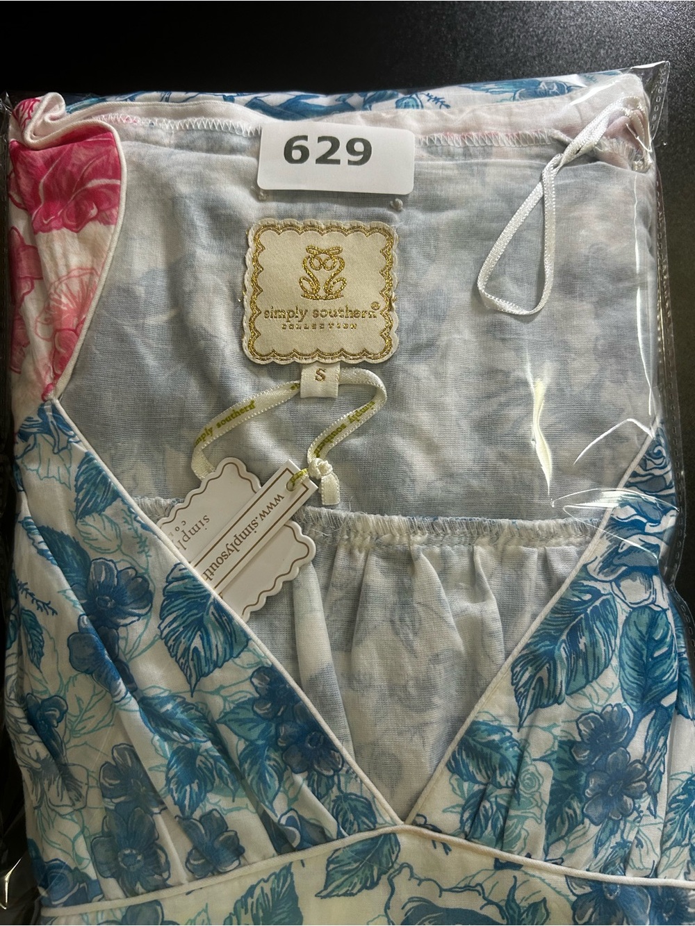Simply Southern Blue Pink Floral Toile Ruffle Dress S Coastal old money #629 - Picture 12 of 12